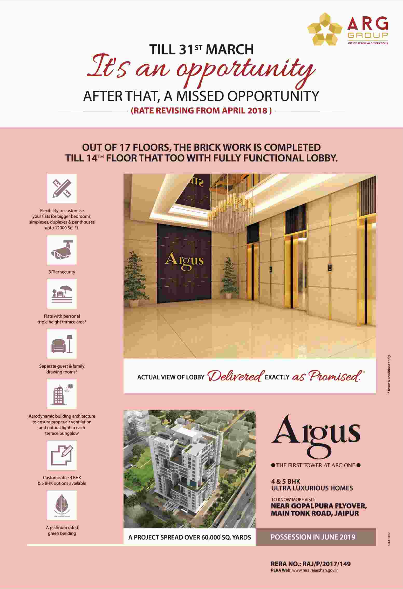 Book 4 & 5 BHK ultra luxurious homes at Argus, the first tower of ARG One in Jaipur